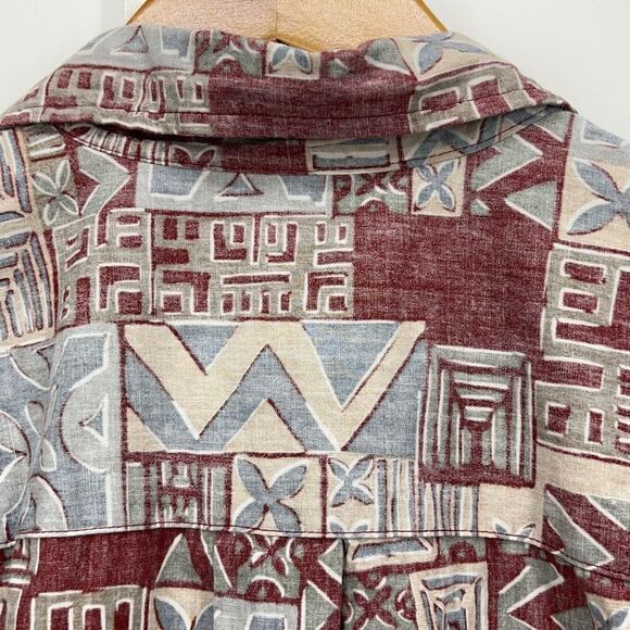 Red Gray Tan Tapa Quilt Design XL Ono Shirt by Liberty House Vintage - Picture 3 of 6